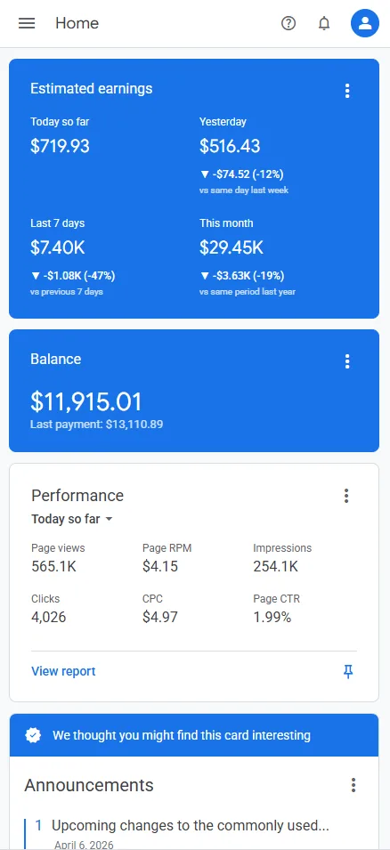 AdSense earnings proof: $29.45K this month